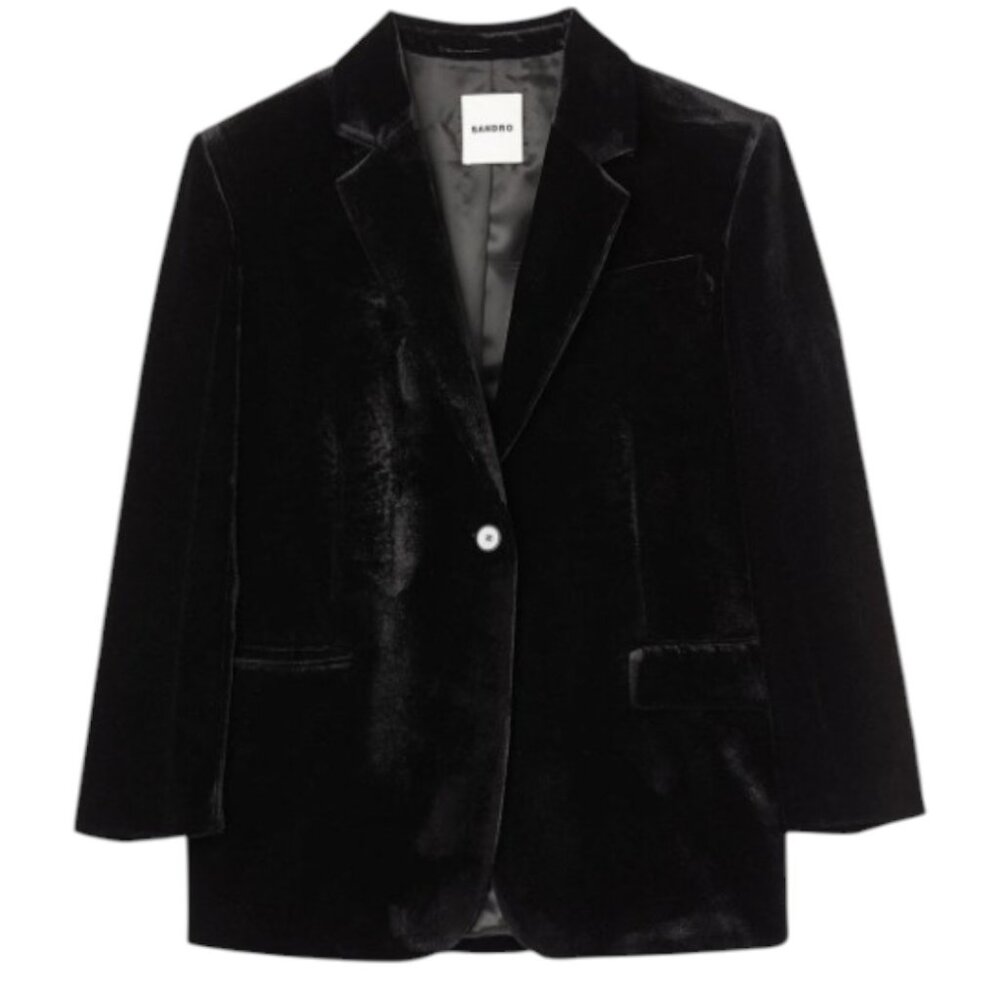 Sandro Velvet Blazer Jacket Black NWOT Size 38 US 10